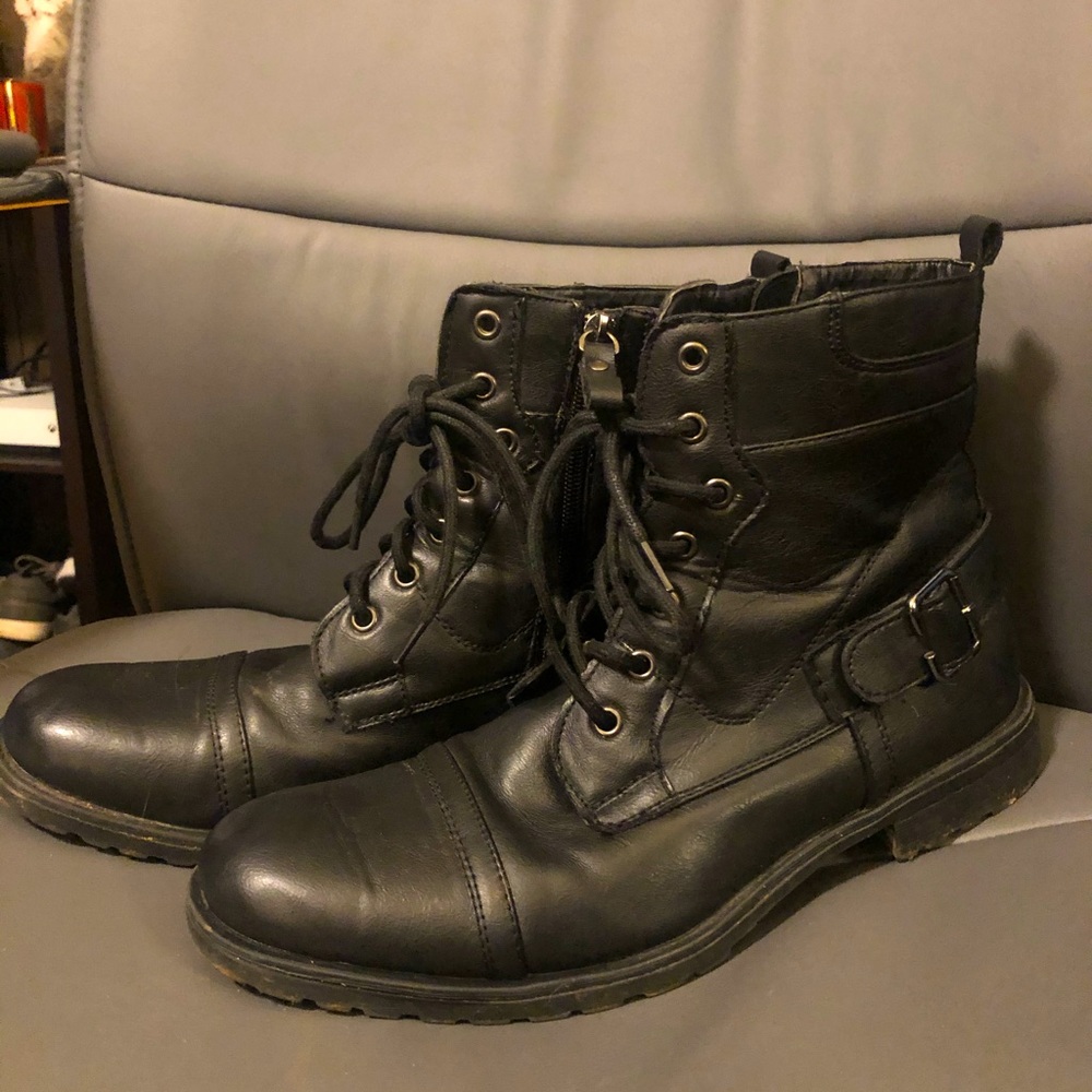 Men Leather dress boots w/zipper & buckle